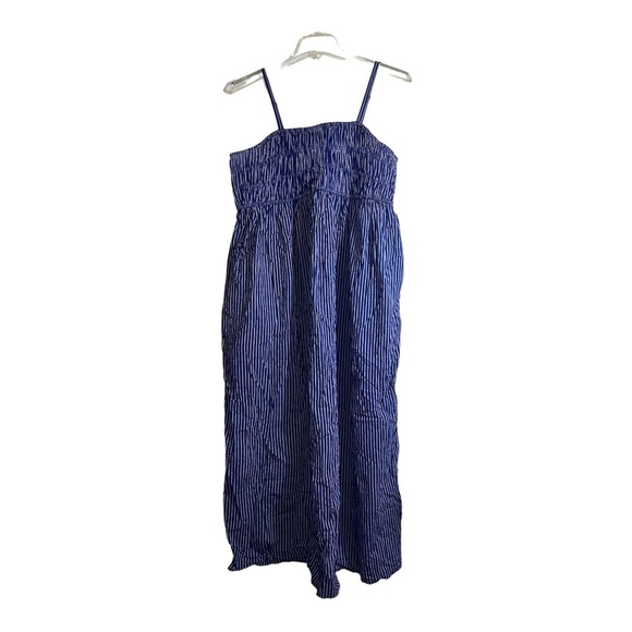 NWOT A NEW DAY Midi Dress Blue Cotton  Spaghetti Strap Smocked Stripes - Picture 1 of 8